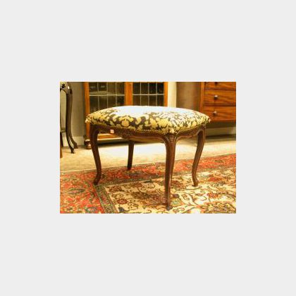 Louis XV Style Needlepoint Upholstered Carved Walnut Stool. 