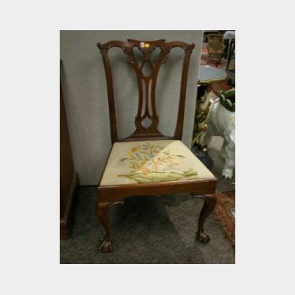 Nathan Margolis Chippendale-style Needlepoint Upholstered Carved Mahogany Side Chair