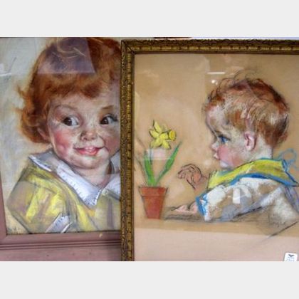 Two Maud Tousey Fangel Framed Pastel Sketches