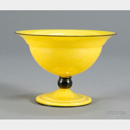 Czech Cased Iridescent Yellow Glass Footed Bowl