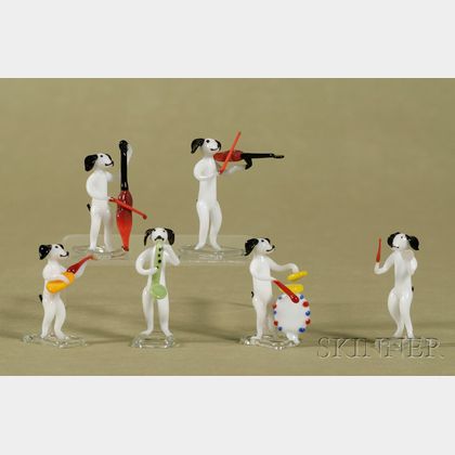 Six Piece Miniature Venetian Glass Dog Band