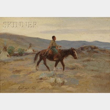 Elling William (Bill) Gollings (American, 1878-1932) Squaw /Landscape with Native American on Horseback
