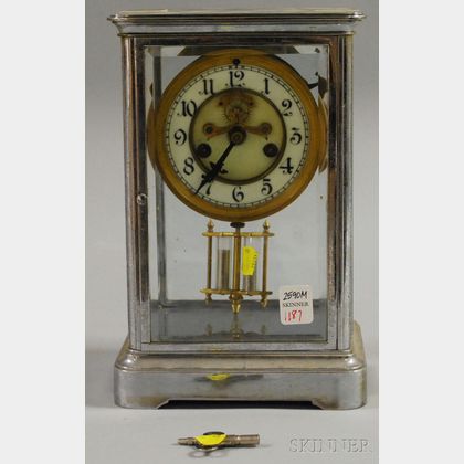 Nickel and Glass Mantel Clock