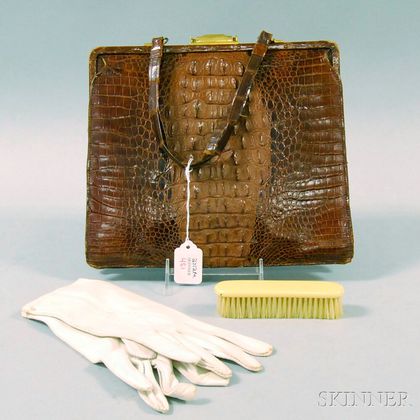 Brown Leather Alligator Skin-pattern Lady's Handbag