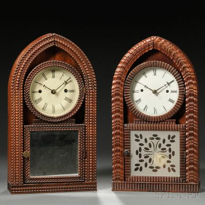 Two J.C. Brown Rosewood Fusee Ripple-front Beehive Clock