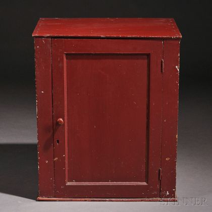 Shaker Red-painted Butternut and Pine Hanging Cupboard