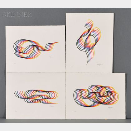 Yaacov Agam (Israeli, b. 1928) Four Rainbow Designs.