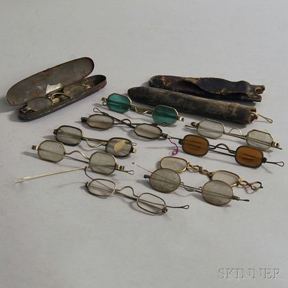 Group of Early Spectacles, Sunglasses, and Cases. Estimate $150-250