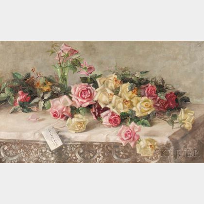 Frances Mumaugh (American, 1859-1933) Many Happy Returns /A Still Life with Roses