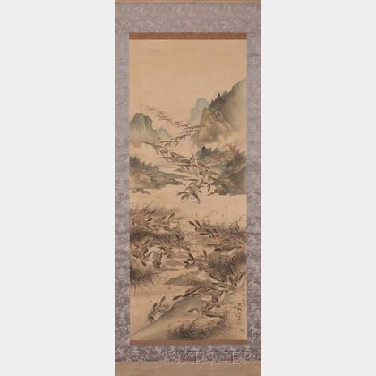 Hanging Scroll Depicting a Flock of Geese