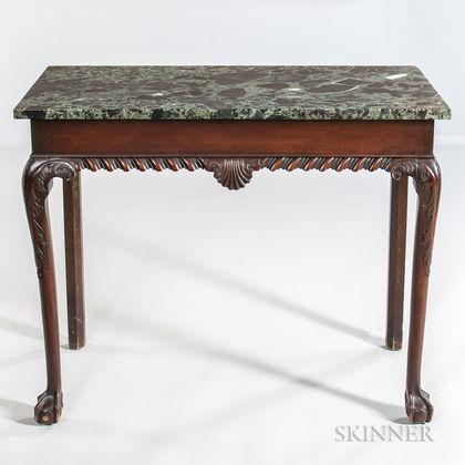 Bench-made Chippendale-style New York-type Carved Mahogany Marble-top Hall Table