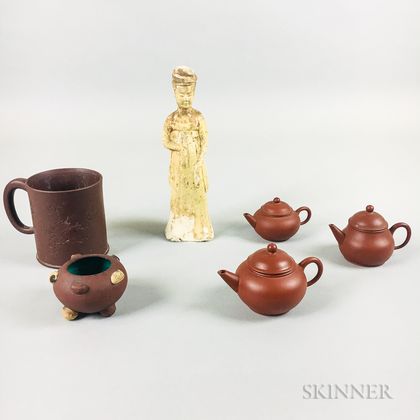 Five Yixing Ceramics and a Tomb Figure