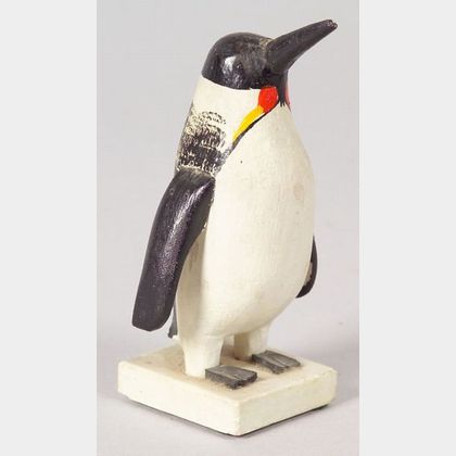 Carved and Painted Wooden Penguin Figure