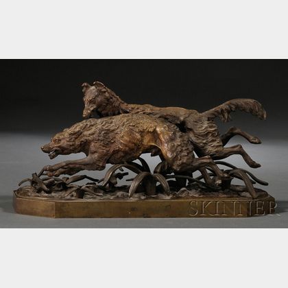 Russian School, Late 19th century Bronze Figure of Two Wolves