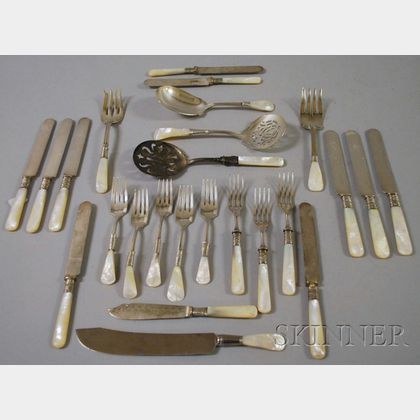 Approximately Twenty-five Assorted Mother-of-pearl Flatware and Serving Items