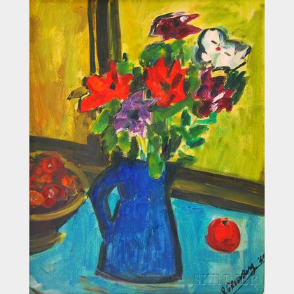 Samuel Greenburg (American, 1905-1980) Still Life with Flowers in a Pitcher.