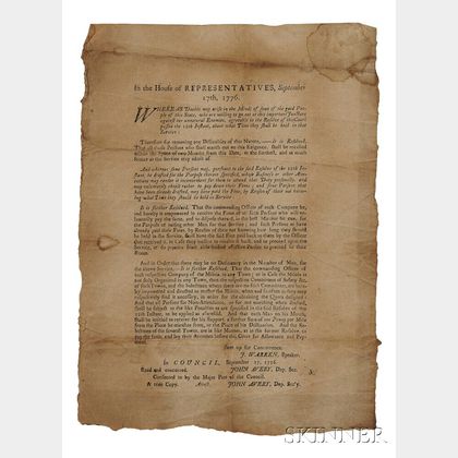 Massachusetts General Court, Resolves In the House of Representatives, September 17th, 1776.