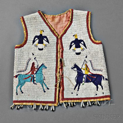 Sioux Beaded Hide and Cloth Pictorial Vest