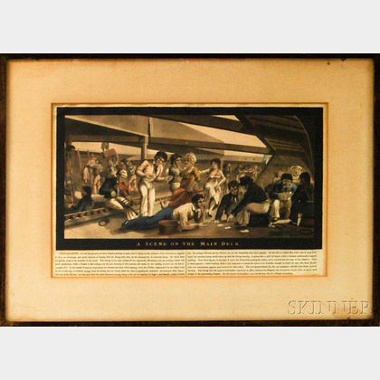 Framed M. Jenkins Colored Aquatint A Scene on the Main Deck