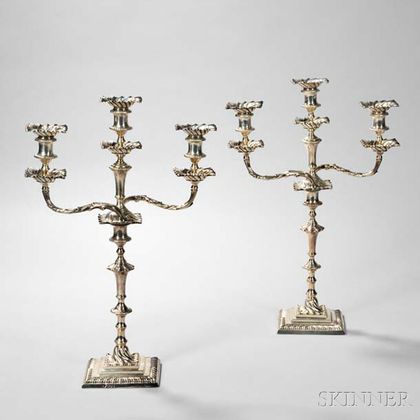 Pair of George V Sterling Silver Convertible Three-light Candelabra