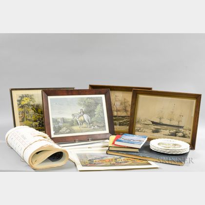 Group of Currier & Ives Books, Reproduction Prints, and Calendars. Estimate $50-75