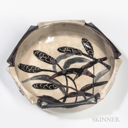 Mishima-style Painted Stoneware Dish