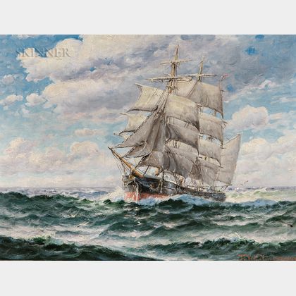 Theodore Victor Carl Valenkamph (Swedish/American, 1868-1924) Ship Under Sail
