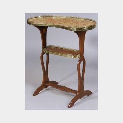 Louis XV/XVI Style Marble-top and Tulipwood Kidney-shaped Side Table