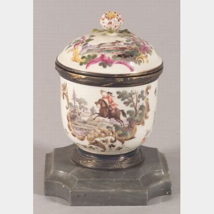 Rococo-style Dresden Porcelain and French Silver Mounted Inkwell