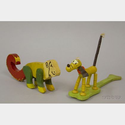 Fisher Price "Pop-Up-Kritter" Pluto and a Painted Wood Monkey