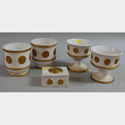 Five Ugo Zaccagnini Gilt and White Glazed Ceramic Table Items
