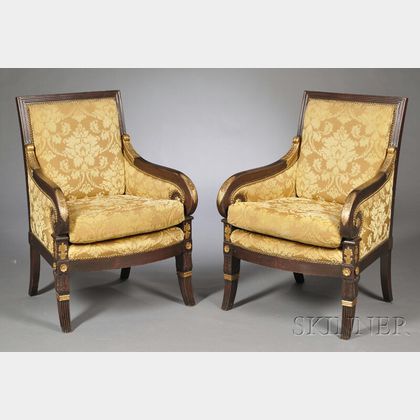 Pair of Empire-style Parcel-gilt Upholstered Armchairs