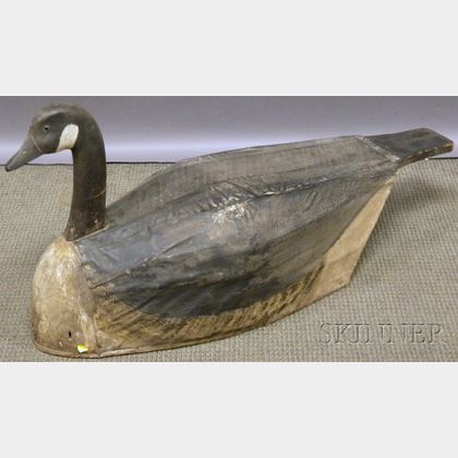 Large Painted Carved Wood and Canvas Canada Goose Decoy