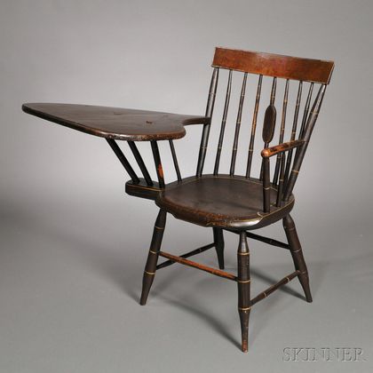 Paint-decorated Bamboo-turned Writing-arm Windsor Chair
