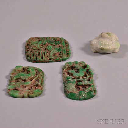 Three Hardstone Plaques and a Jadeite Toad