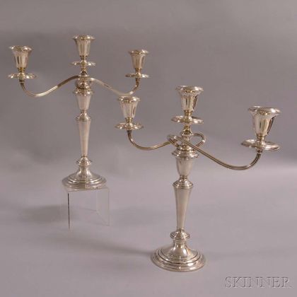 Pair of Gorham Sterling Silver Weighted Convertible Three-light Candelabra