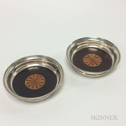 Pair of Sterling Silver and Wood Wine Coasters