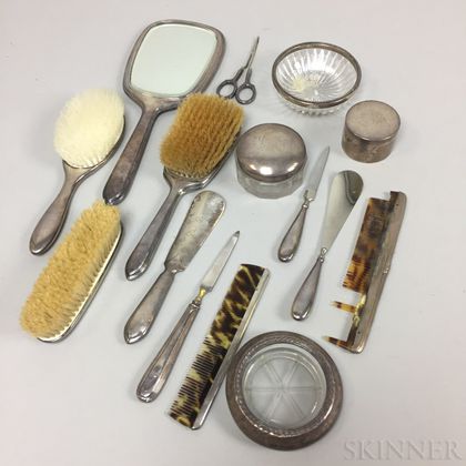 Group of Sterling Silver-mounted Vanity Items
