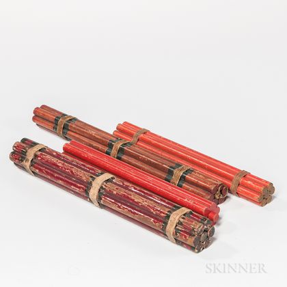 Four Red-painted Odd Fellows Bundles of Rods