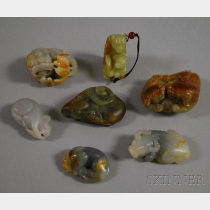 Seven Chinese Carved Jade Pendants and Figures