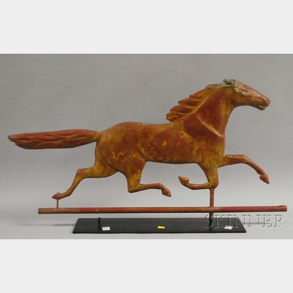 Red-painted Molded Copper Running Horse Weather Vane