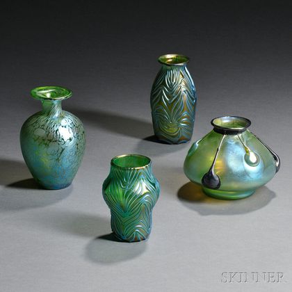 Four Attributed Loetz Art Glass Vases 