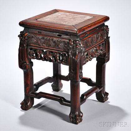 Small Wood Stand with Marble Top, 