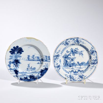 Two Tin-glazed Earthenware Blue Decorated Plates
