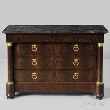 French Empire Mahogany and Marble-top Commode