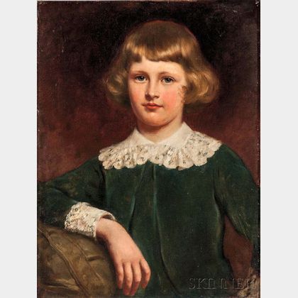 American School, 19th Century Child in Green Velvet with a Lace Collar and Cuffs