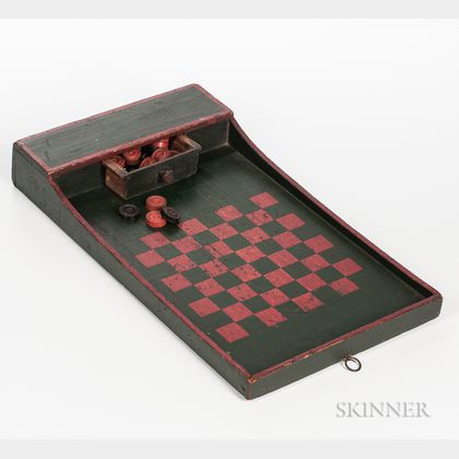 Green- and Red-painted Checkerboard with Drawer