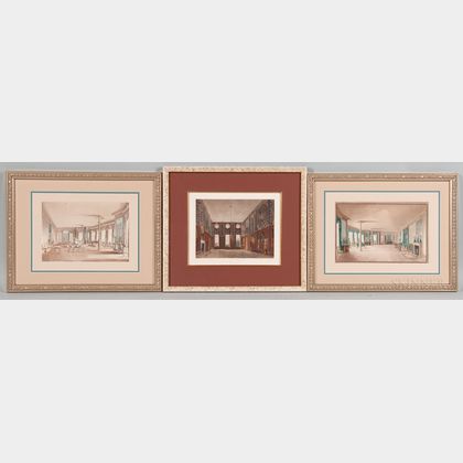 British School, 19th Century, Three Framed Etchings of Historic Interiors:, James Stephanoff (British, 1784-1874),Guard Chambers, Hamp