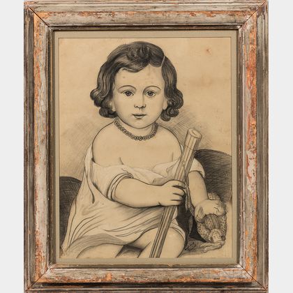 American School, Early 19th Century Portrait of a Young Girl with a Doll