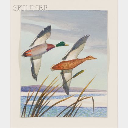Phillip Brown Parsons (American, 1895-1977) Mallards in Flight, Probably a Duck Stamp Composition